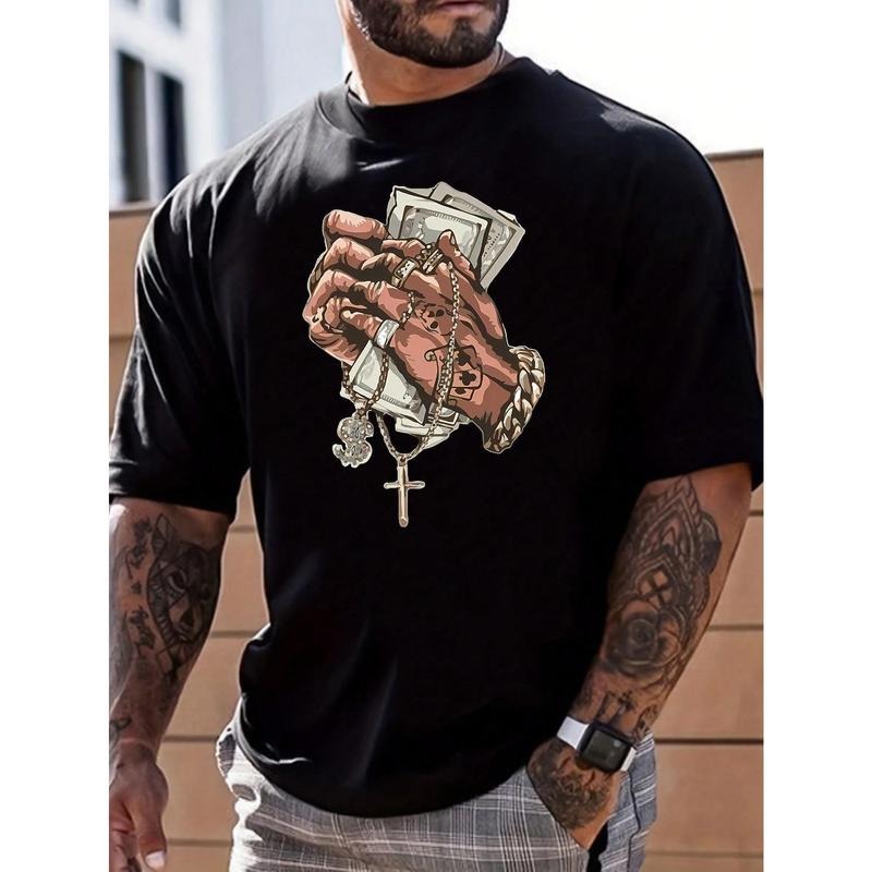 Men's Casual Summer Cross & Finger Gesture Print Short Sleeve T-Shirt Made in USA Hoodie Sweatshirt | PrintMintTees.com