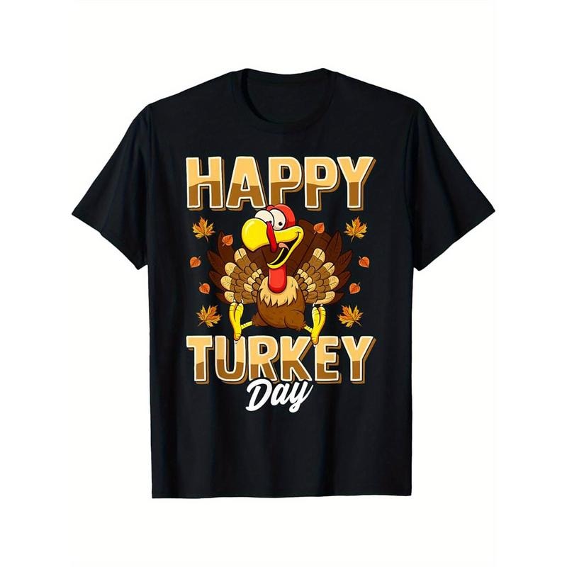 Men's Classic Fit Cotton Tee with Happy Thanksgiving Turkey Print - Breathable & Soft, Vintage-Inspired Casual T-Shirt,...