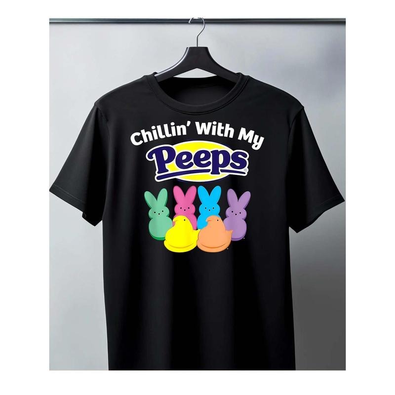 Men's Cotton Black T-Shirt - Chillin' With My Peeps Easter Theme Design made in usa Hoodie Sweatshirt | PrintMintTees.com