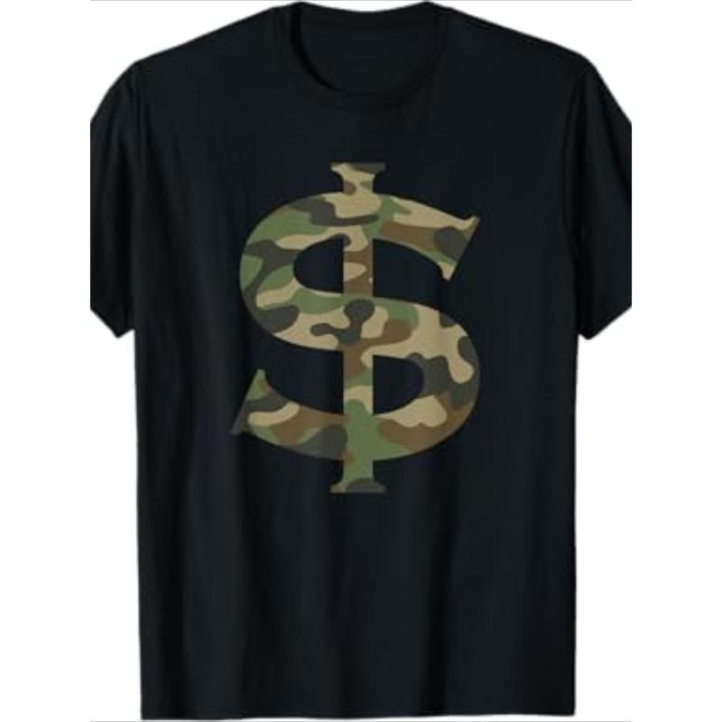 Men's Cotton Camo T-Shirt with Unique Dollar Sign Design