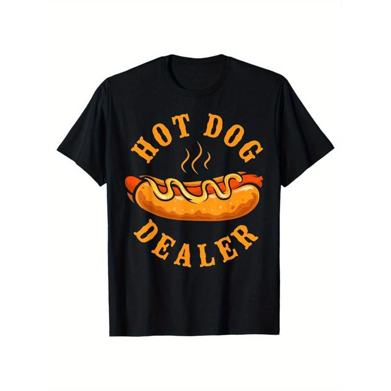 Men's Cotton T-Shirt With Hot Dog Printed, Casual Short Sleeve Round Neck Tee, Soft Comfortable Top  made in usa Hoodie...