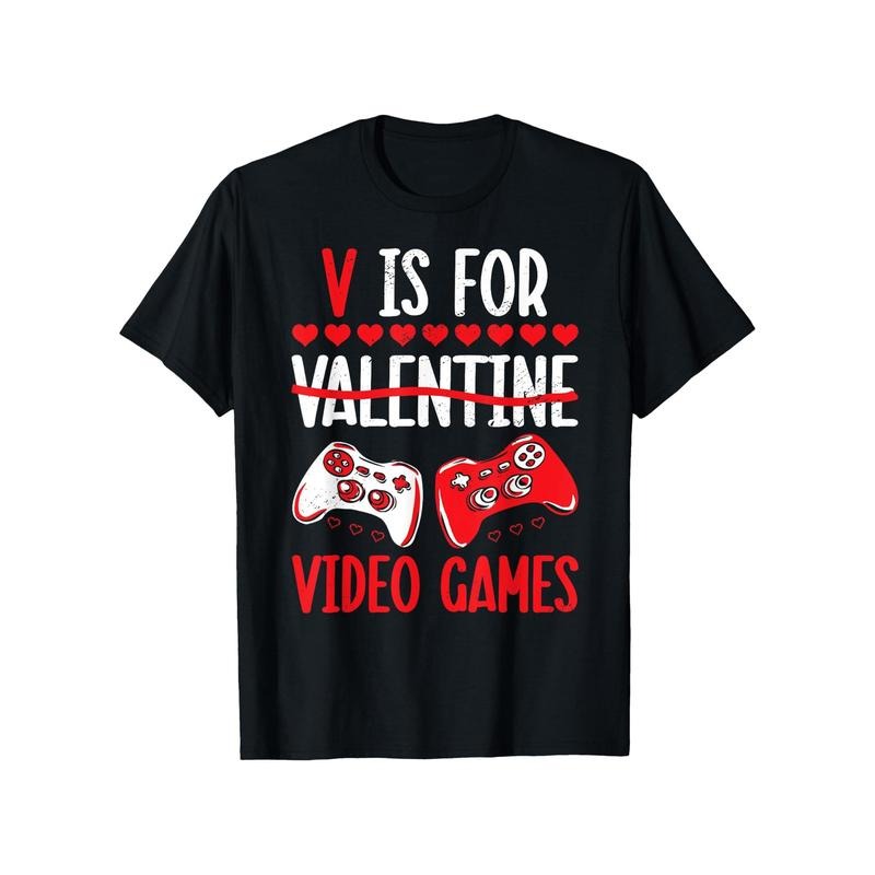 Men's Cotton V IS for VIDEO GAMES Valentines Day Video Gamer Boy Men T-Shirt made in usa Hoodie Sweatshirt