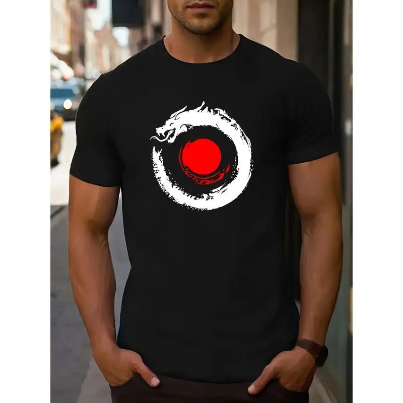 Men's Creative Dragon Graphic Tee - Casual Short Sleeve T-Shirt For Summer, Machine Washable MADE IN USA Hoodie Sweatshirt