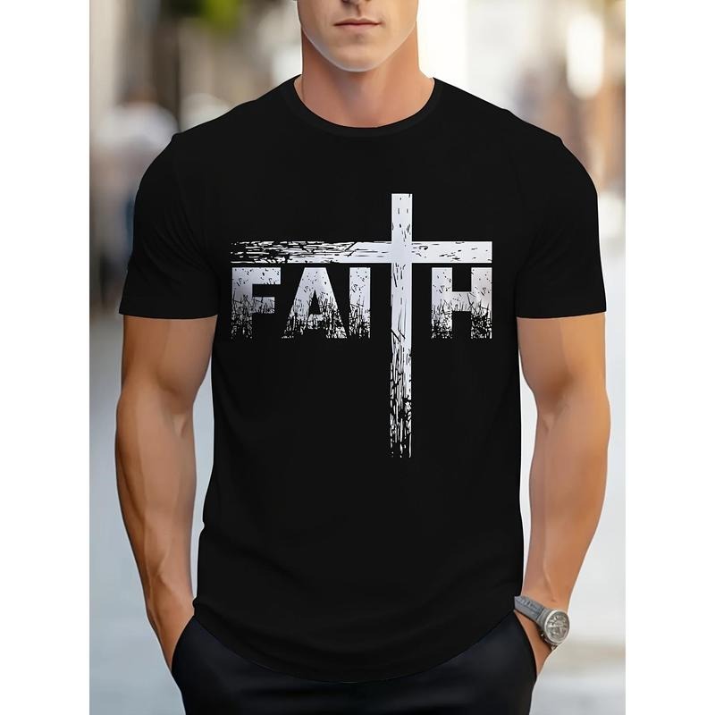 Men's Faith Graphic Print T-shirt, Short Sleeve Crew Neck Tee, Men's Clothing For Summer Outdoor Made in USA Hoodie...