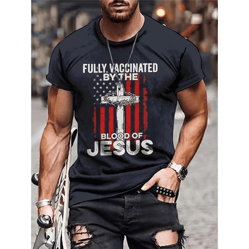 Men's Flag Print T-shirt, Casual Short Sleeve Crew Neck Tee, Men's Clothing For Outdoor Made in USA Hoodie Sweatshirt