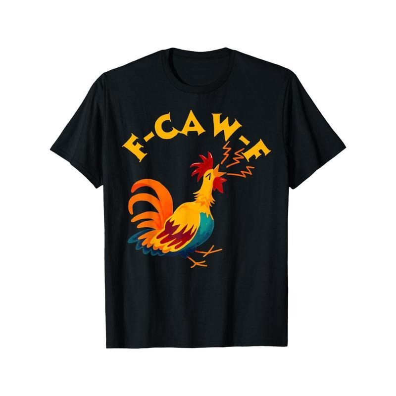 Men's Funny F-Caw-F Chicken T-Shirt - Loose Fit Casual Rooster & FCAWF Print Tee with IPA-Style Wordplay, Black & Yellow...