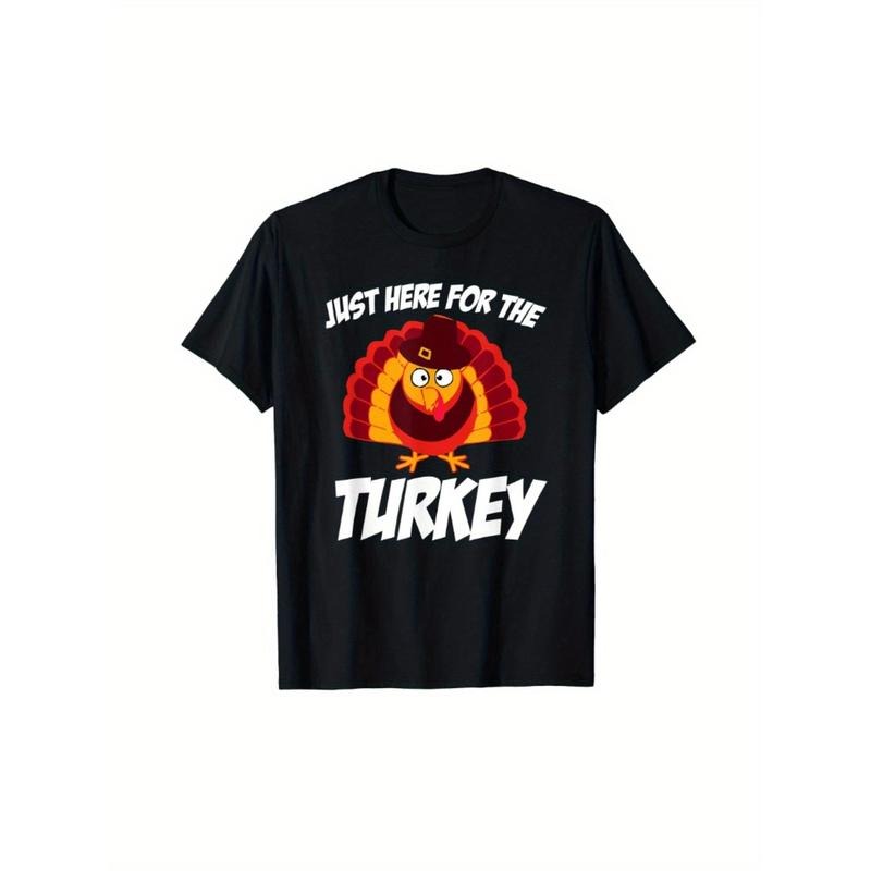 Men's Funny Turkey Print T-Shirt - 100% Cotton, Casual & Comfortable, Perfect for Thanksgiving