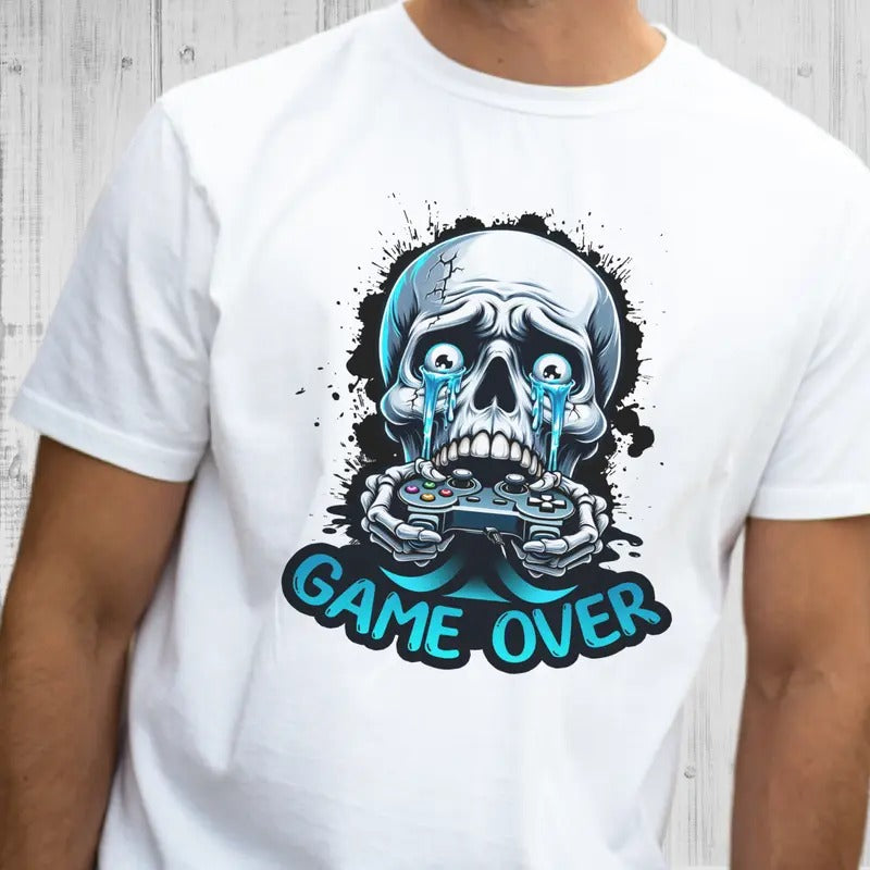 Men's Game Over Skull Tee Guys Gamer Sweatshirt Game Over Skeleton Tshirt Gamer Enthusiast Top Boyfriend Gamer Gift...