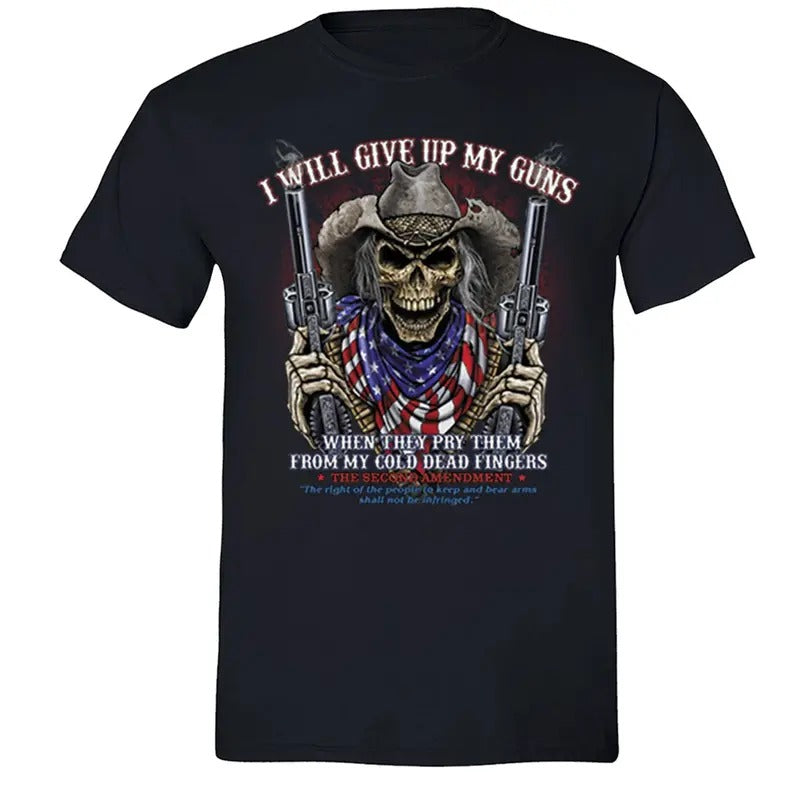 Men's Give Up My Guns T-shirt, 2nd Amendment Skeleton American Shirt, Patriotic USA Flag Tee Hoodie Sweatshirt