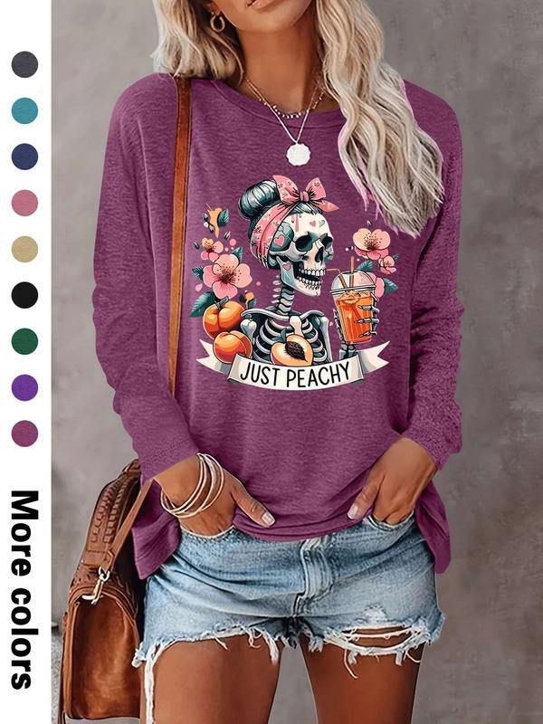Men's Halloween Skull Letter Print Long Sleeve T-Shirt, Casual Fitted Design, Comfortable Fabric, Available in 9 Colors...