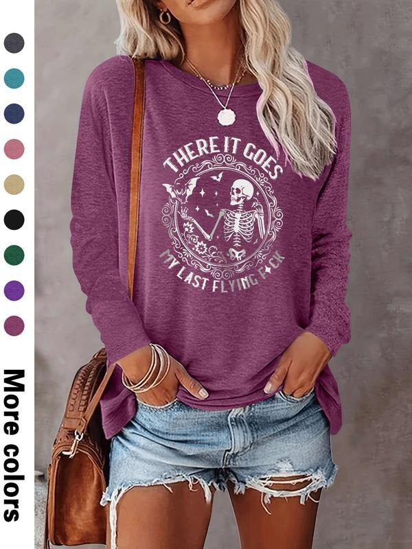 Men's Halloween Skull Print Long Sleeve Casual Fitted T-Shirt, Comfortable Fabric, Available in 9 Colors, All Seasons...