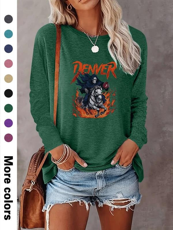Men's Halloween Skull Print Long Sleeve Casual Fitted T-Shirt, Comfortable Fabric, Available in 9 Colors, All Seasons...
