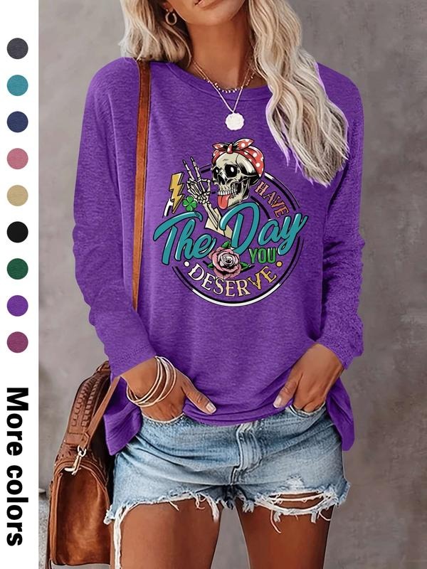 Men's Halloween Skull Print Long Sleeve Casual Fitted T-Shirt, Comfortable Fabric, Available in 9 Colors, All Seasons...