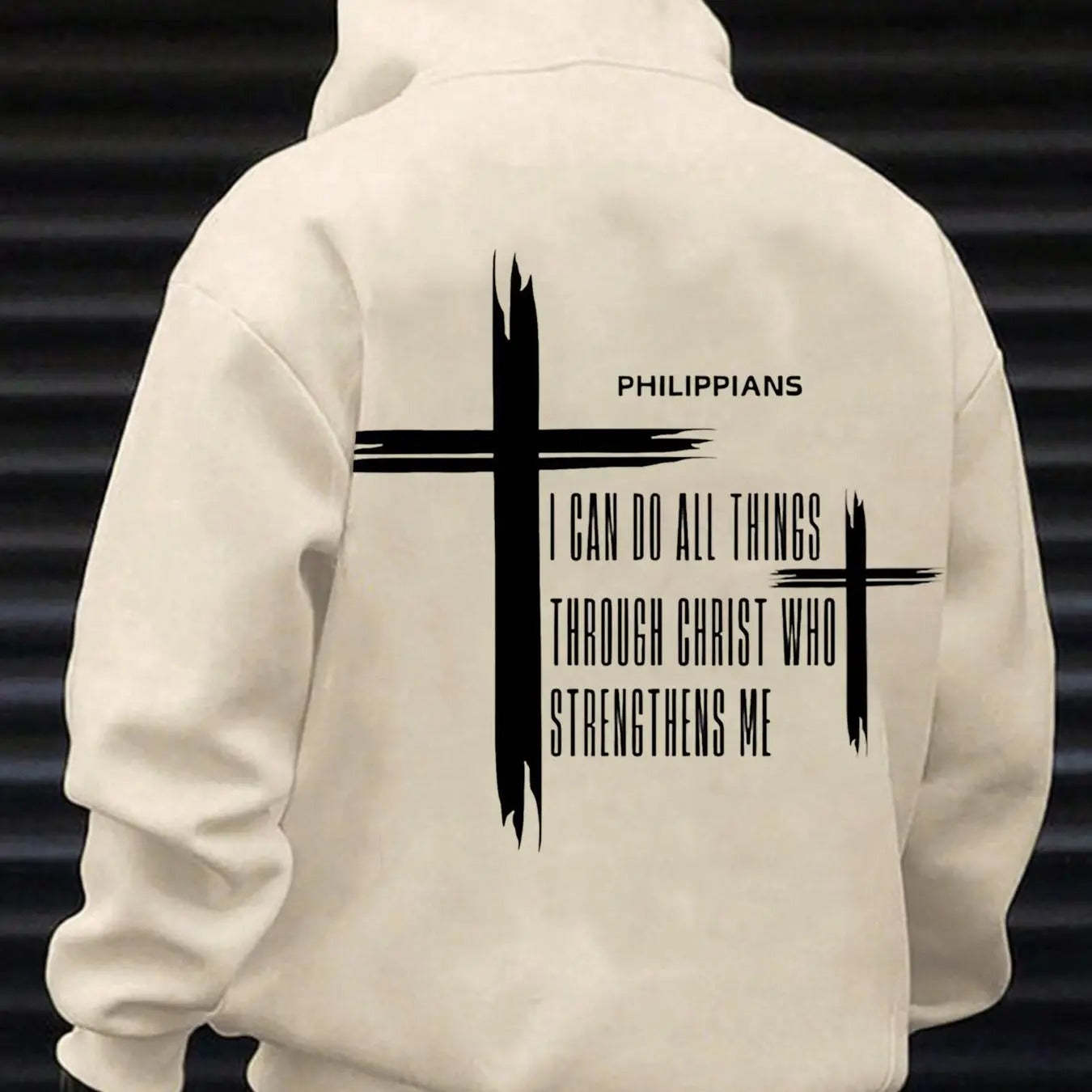 Men's Letter & Cross Print Drop Shoulder Hoodie, Fashion Casual Regular Fit Drawstring Pocket Hooded Sweatshirt for Daily...