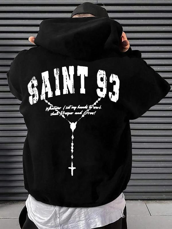 Men's Letter Print Hoodie, Casual Regular Fit Long Sleeve Hooded Sweatshirt for Fall & Winter, Men's Top for Daily Wear Shirt