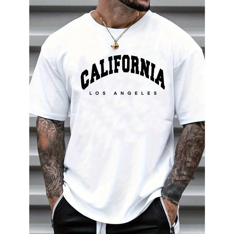 Men's Letter Print Round Neck Short Sleeve T-Shirt made in usa Hoodie Sweatshirt | PrintMintTees.com
