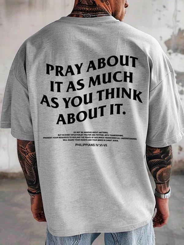 Men's Letter Print Round Neck Tee, Regular Fit Casual Crew Neck T-Shirt for Summer, Fashion Men's Top for Daily Wear...