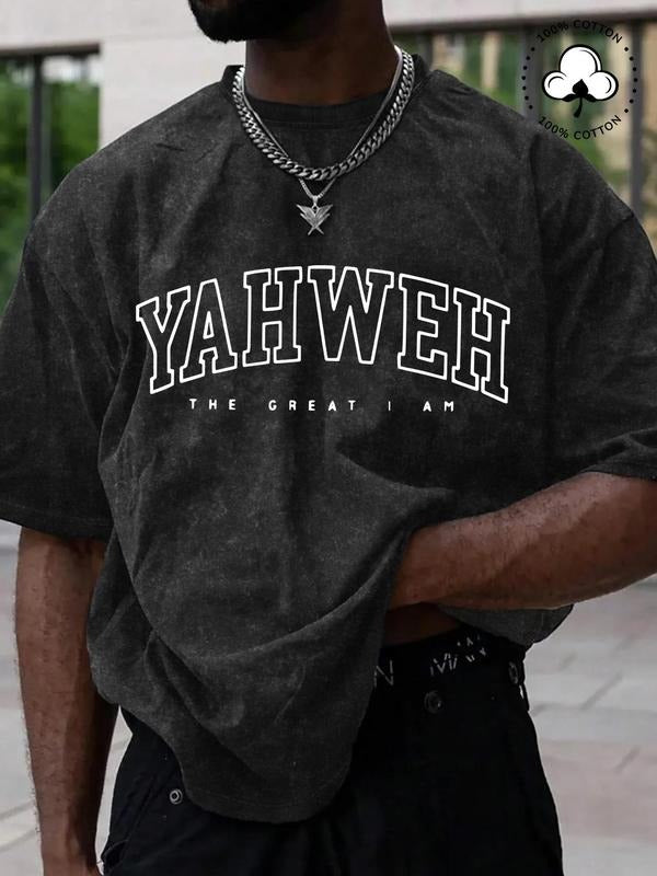 Men's Letter Print Short Sleeve Tee, Casual Fashion T-shirt for Summer, Men's Top for Daily Wear, Cotton Hoodie Sweatshirt