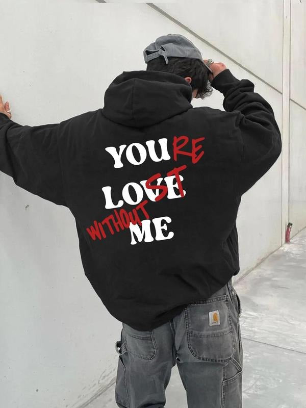 Letter Slogan Print Casual Regular Fit Long Sleeve Hooded Fall & Winter Top Daily T-Shirts, Hoodie, Sweatshirt