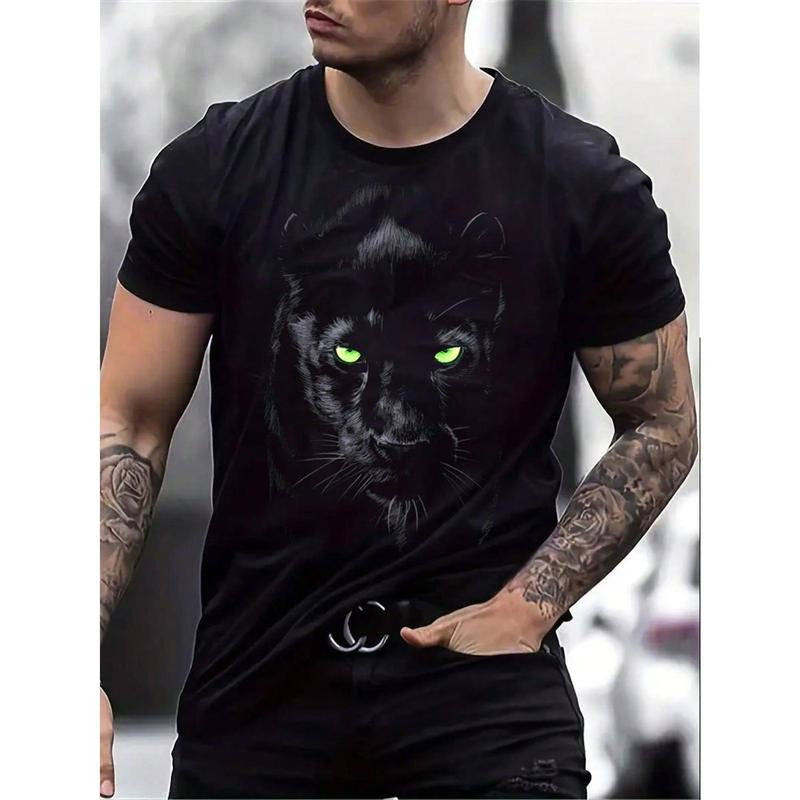 Men's Lion Printed Round Neck Short Sleeve Casual T-Shirt, Summer Made in USA Hoodie Sweatshirt | PrintMintTees.com