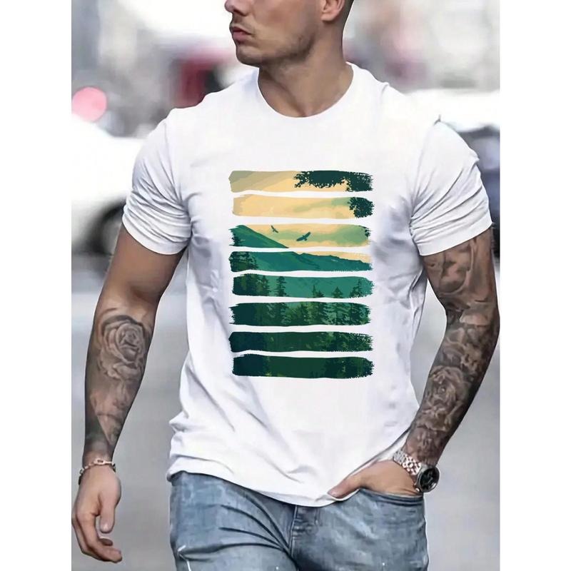 Men's Mountain & Letter Printed Short Sleeve T-Shirt Made in USA Hoodie Sweatshirt | PrintMintTees.com