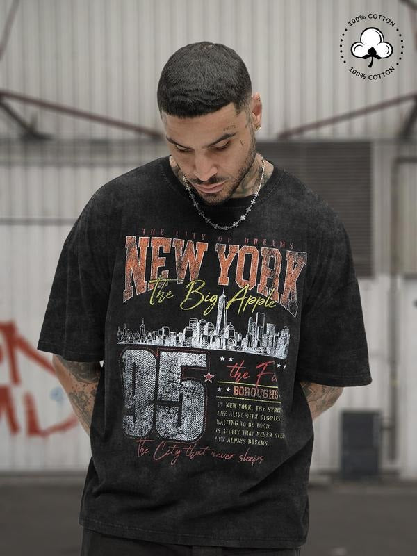 New York City Print Round Neck Regular Fit Street Casual Short Sleeve Daily Top All Seasons Tropical Cotton T-Shirts, Hoodie, Sweatshirt