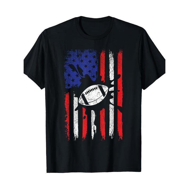Men's Patriotic American Flag Football Graphic Tee - 100% Cotton, Short Sleeve Crew Neck T-Shirt | Breathable & Soft...