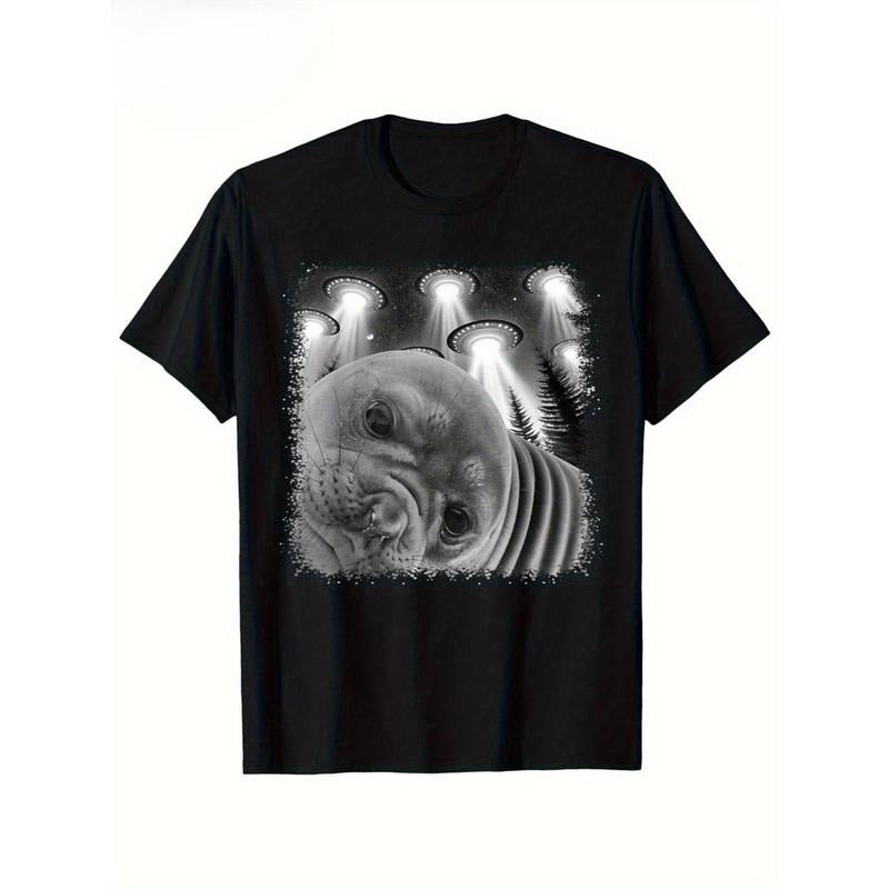 Men's Retro Alien Seal UFO Graphic T-Shirt