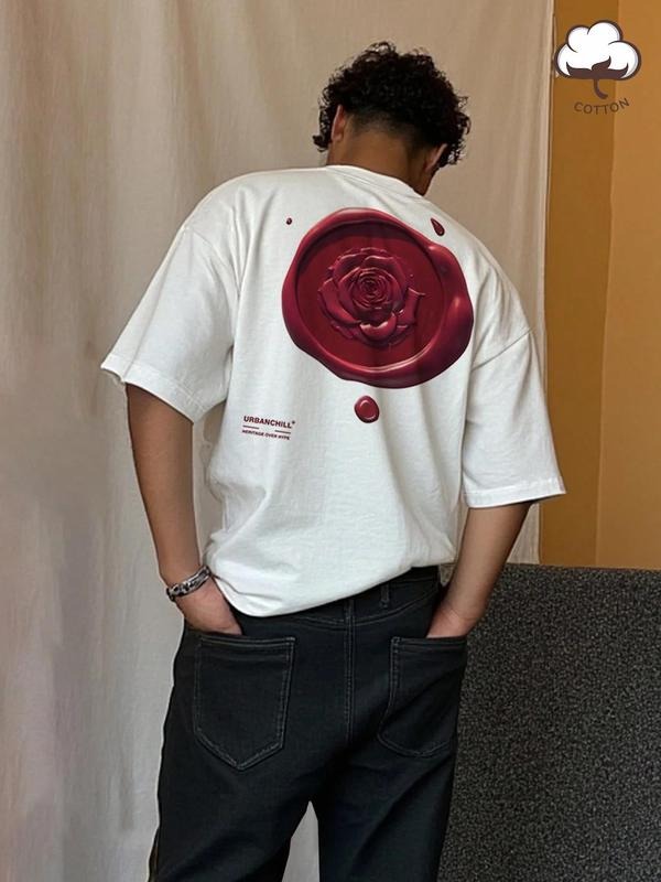 Men's Rose Print Round Neck Graphic Tee, Regular Fit Casual Short Sleeve T-shirt for Summer, Men's Top for Daily Wear,...