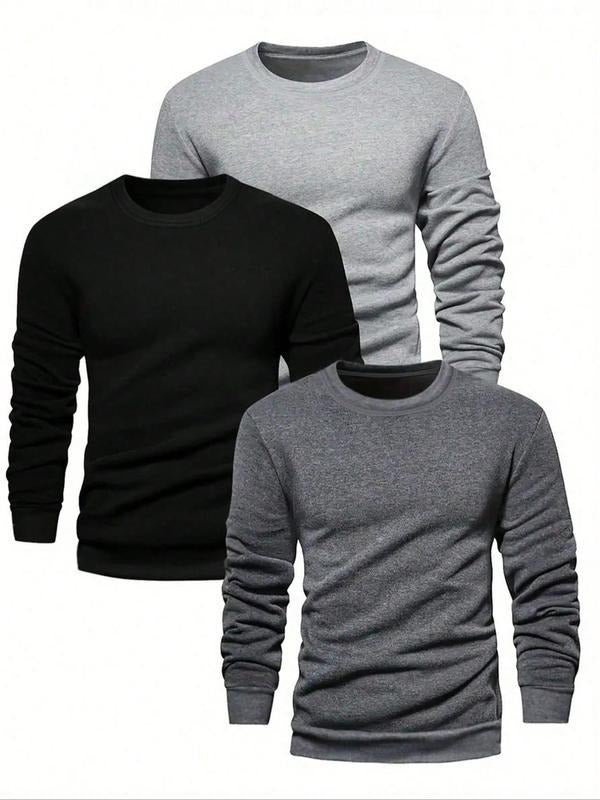 Men's Solid Round Neck Sweatshirt, Regular Fit Casual Long Sleeve Pullover for Fall & Winter, Men's Clothes for Daily...