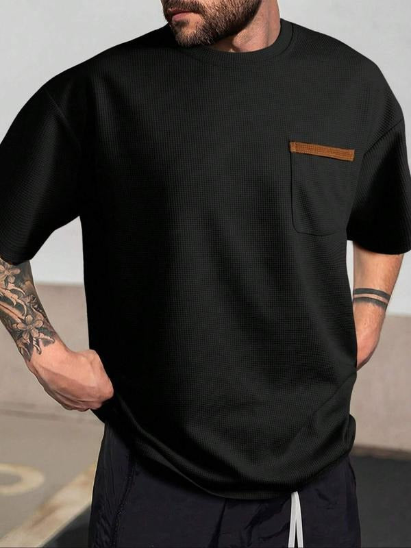 Men's Solid Waffle Knit Tee, Regular Fit Casual Comfy Short Sleeve T-shirt for Summer, Men's Top for Daily Wear Hoodie...