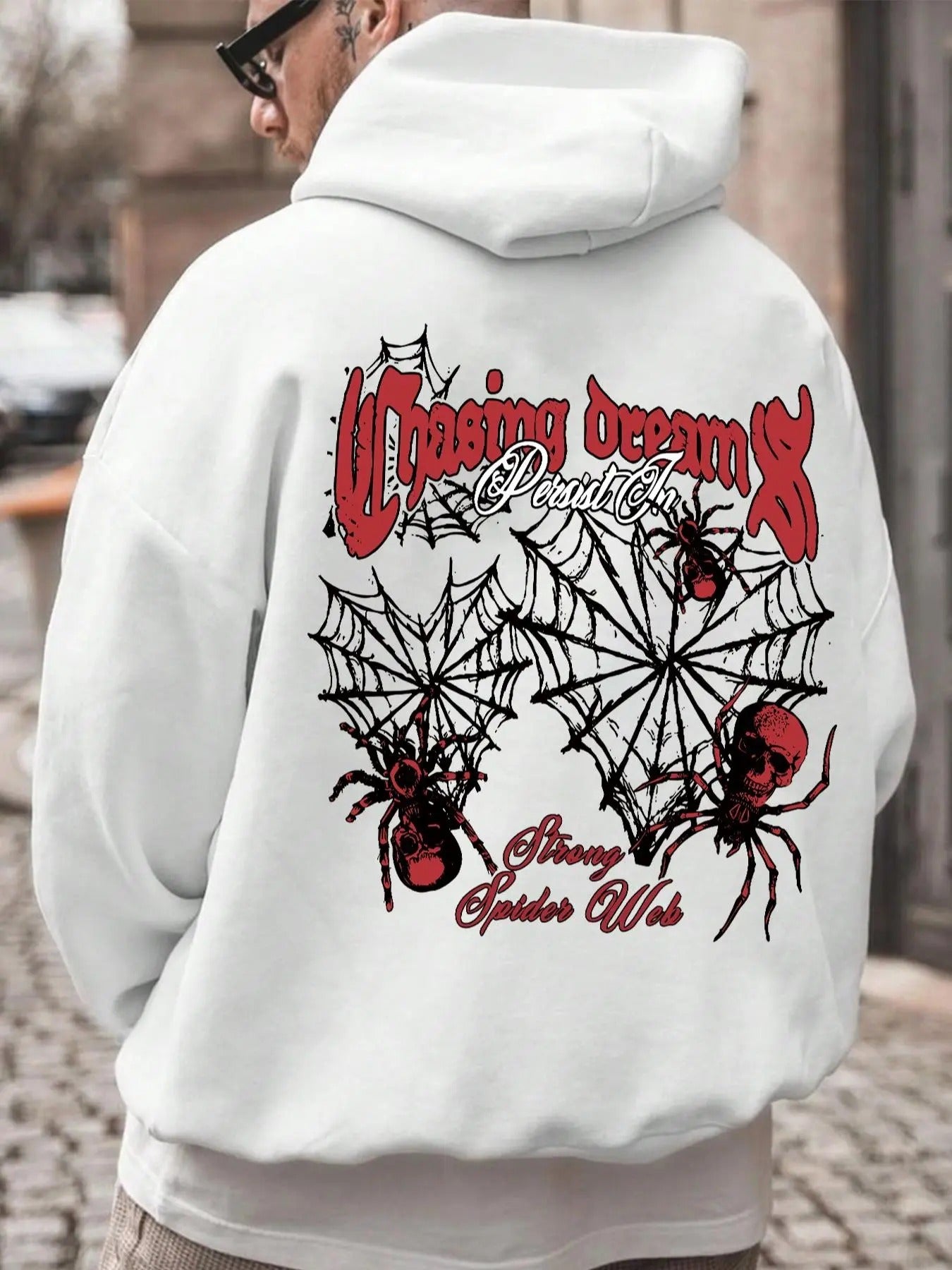 Men's Spider & Skull Print Drop Shoulder Hoodie, Fashion Casual Regular Fit Drawstring Pocket Hooded Sweatshirt for Daily...