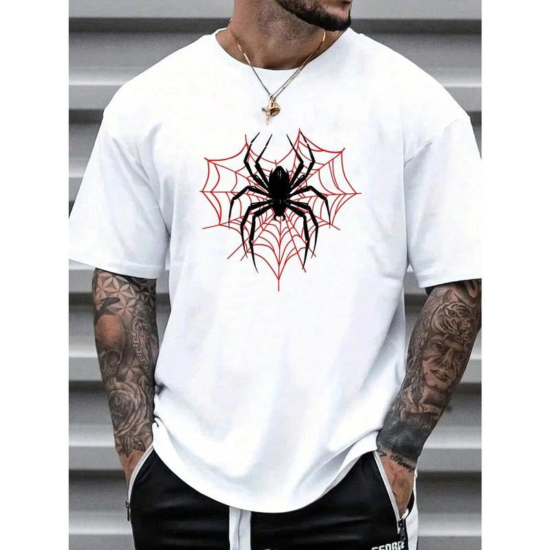 Men's Spider Print Round Neck Short Sleeve T-Shirt Made in USA Hoodie Sweatshirt | PrintMintTees.com
