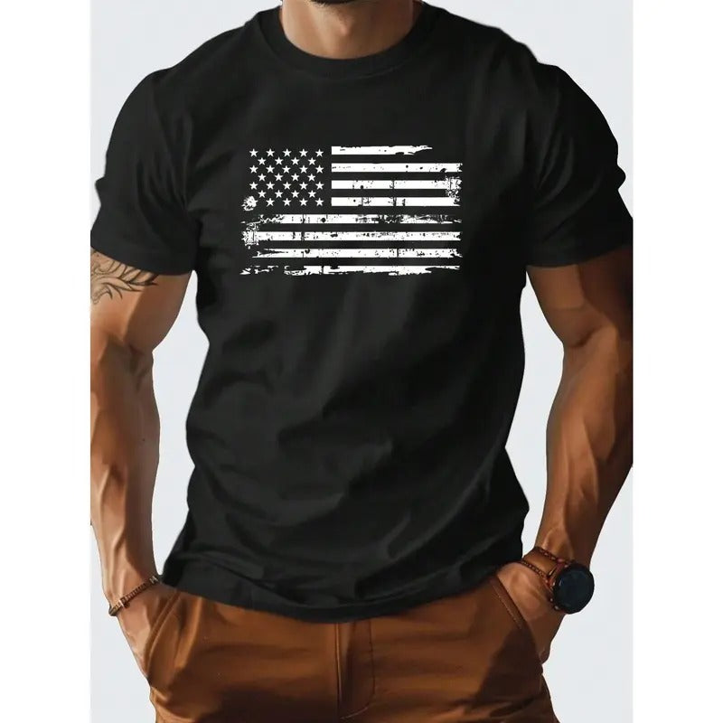 Men's Summer American Flag Printed Round Neck Short Sleeve Casual T-Shirt  made in usa Hoodie Sweatshirt | PrintMintTees.com