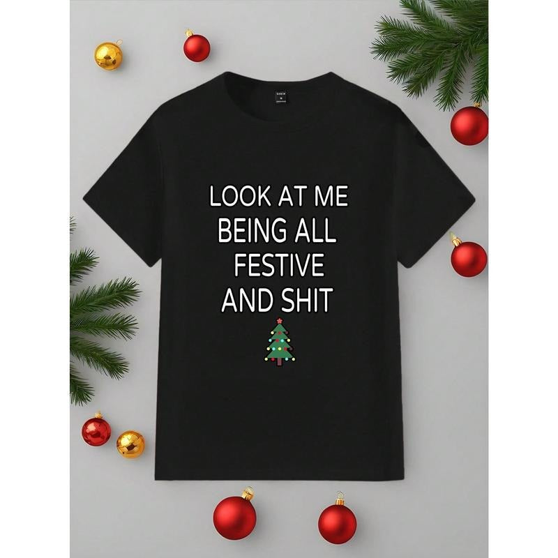 Men's Summer Casual Everyday Slogan And Christmas Tree Graphic Short Sleeve T-Shirt Made in USA Hoodie Sweatshirt