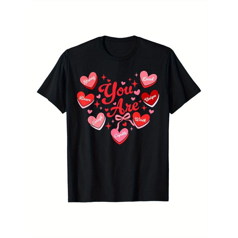 Men's Summer Casual Happy Valentine's You Are Loved Worthy Enough Candy Heart T-Shirt Graphic Tee-Comfortable, Stylish...