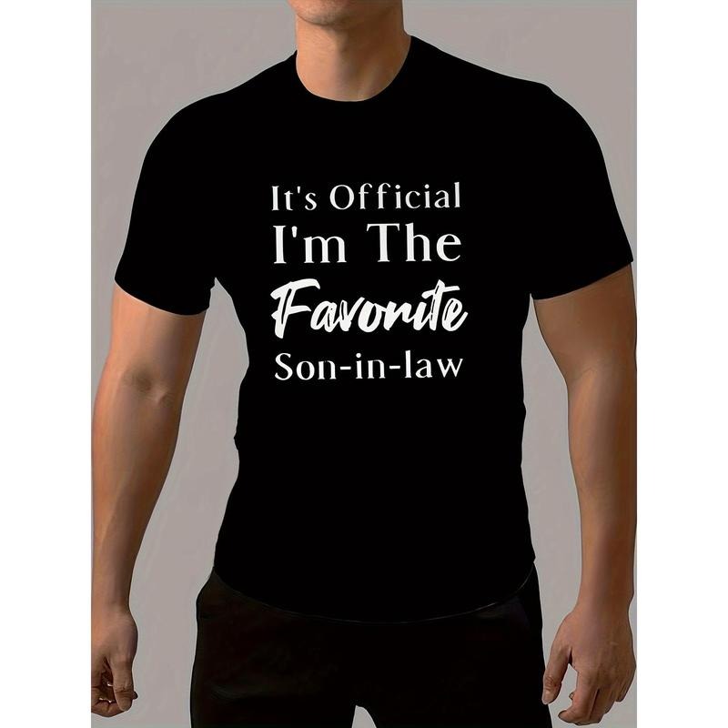 Men's Summer Fashion T-shirt, "IT'S OFFICIAL I'M THE FAVORITE SON-IN-LAW" Print Crew Neck Short Sleeve Tee, Stylish Tops...