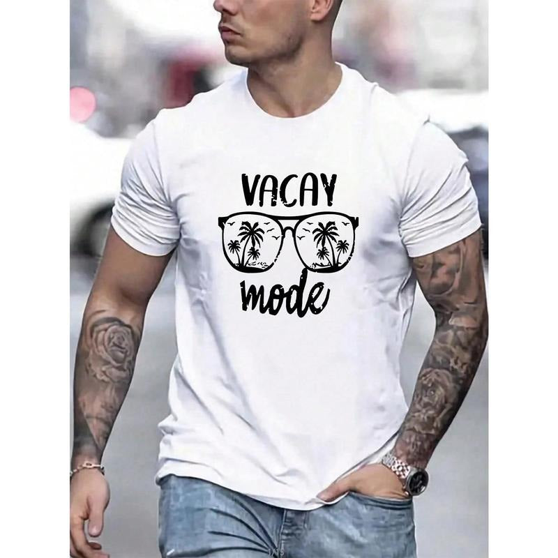 Men's Summer Letter And Glasses Print Round Neck Short Sleeve Casual T-Shirt Made in USA Hoodie Sweatshirt