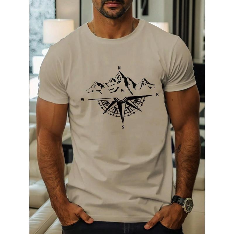 Men's Summer Mountain Print Round Neck Short Sleeve Casual T-Shirt Made in USA Hoodie Sweatshirt | PrintMintTees.com
