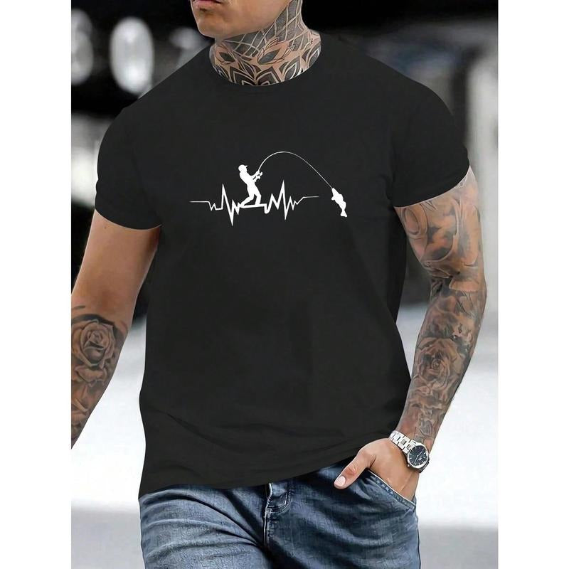 Men's Summer Regular Fit Fashionable Casual T-Shirt With Ecg & Fishing Man Printed Made in USA Hoodie Sweatshirt