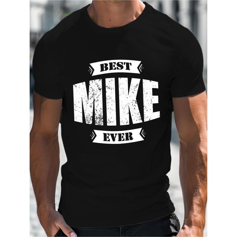 Men's Summer T-shirt, BEST MIKE EVER Letter Print Short Sleeve Tees, Trendy Casual Tops For Daily Life Made in USA Hoodie...