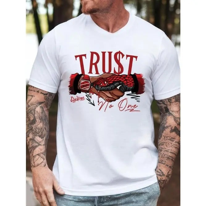 Men's T-Shirt With Snake Trust No One Graphic Print, Casual Short Sleeve Tee Made in USA Hoodie Sweatshirt