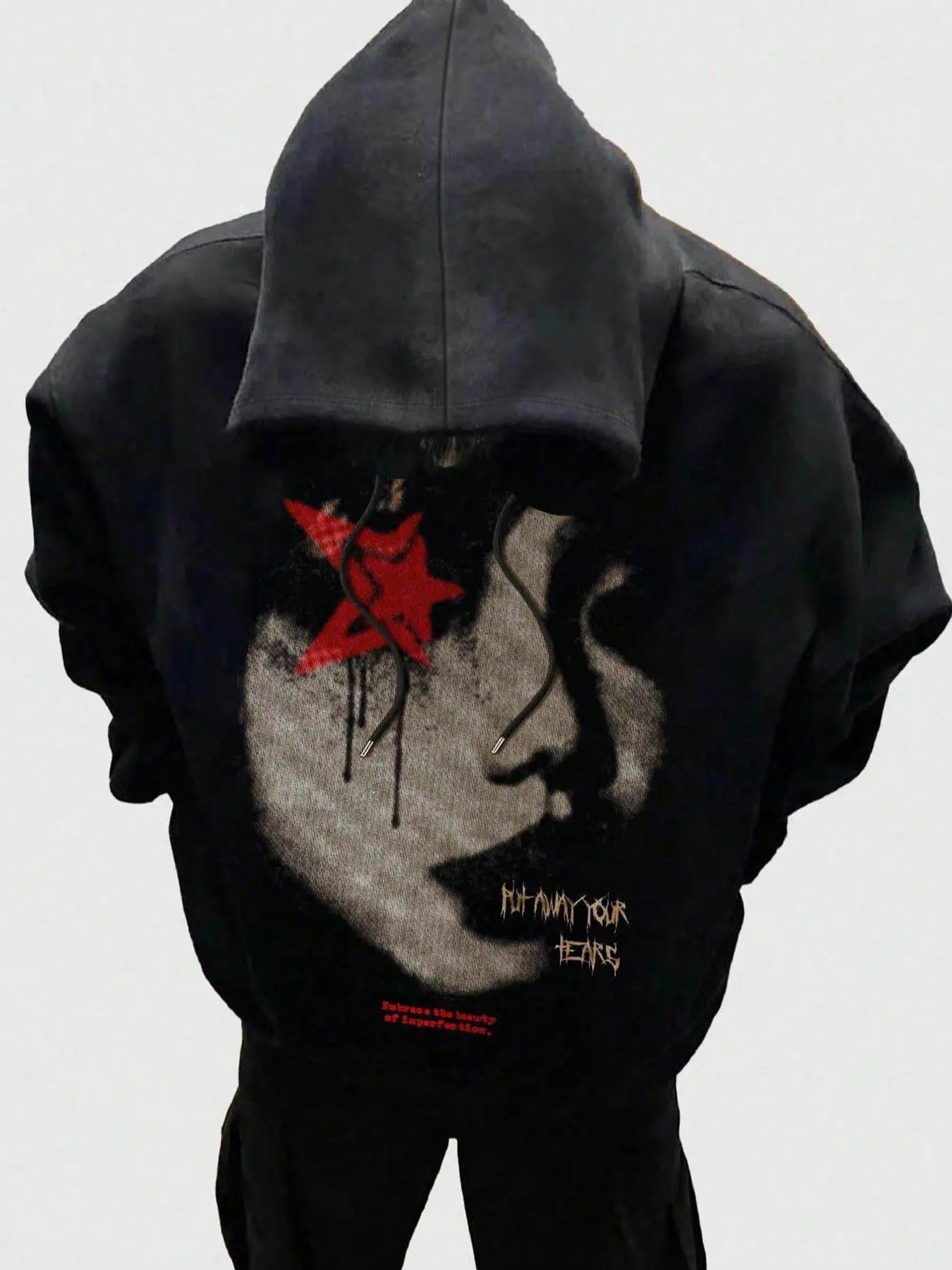 Men's Vintage Face Print Drop Shoulder Hoodie, Fashion Casual Regular Fit Drawstring Hooded Sweatshirt for Daily Holiday...