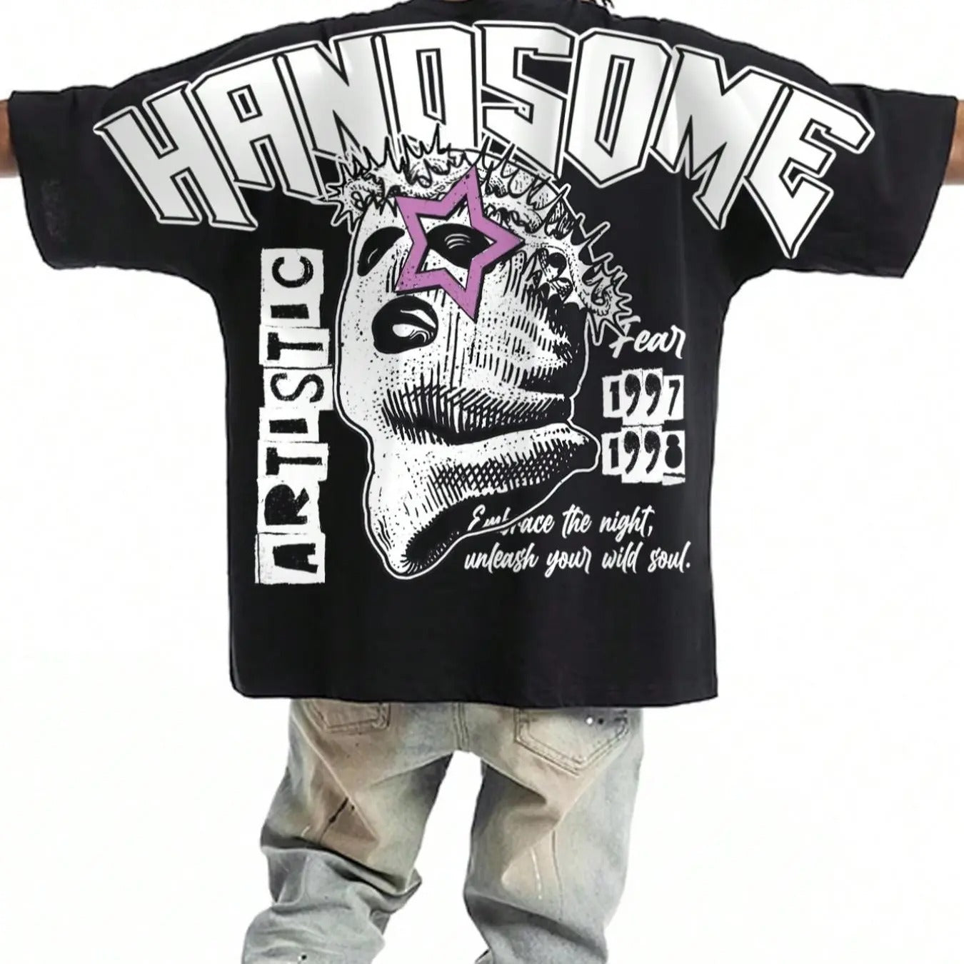 Men's Vintage Letter & Graphic Print Drop Shoulder Tee, Regular Fit Casual Street Soft Comfy Round Neck Half Sleeve...