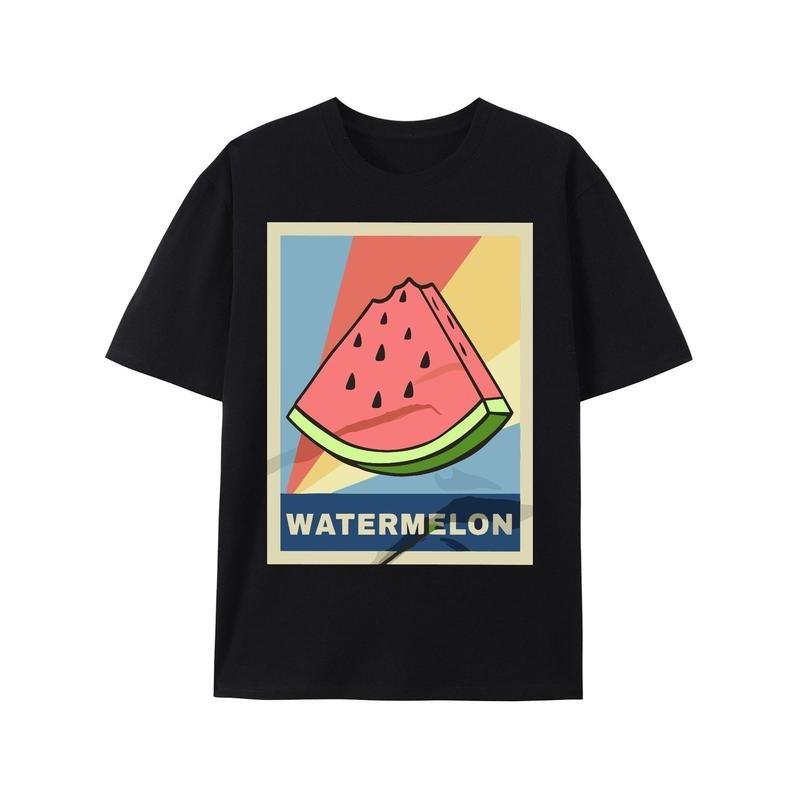 Men's Vintage Watermelon Print T-Shirt - 100% Cotton, Short Sleeve, Crew Neck, Breathable & Soft Casual Tee for Daily...