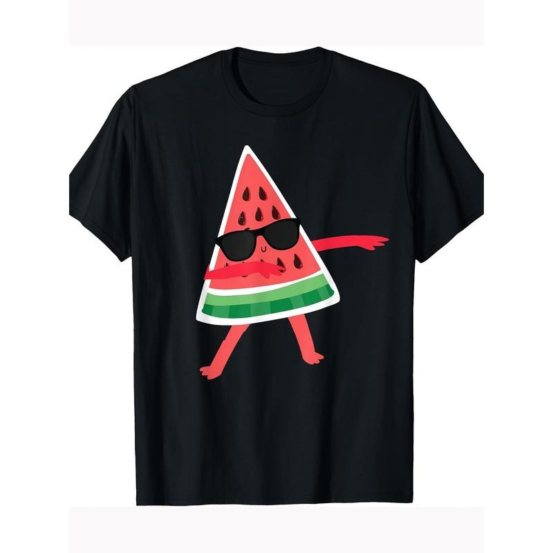 Men's Watermelon Print Cotton T-Shirt - Soft & Breathable, Crew Neck, Short Sleeve, Casual Summer Tee for Daily Wear &...