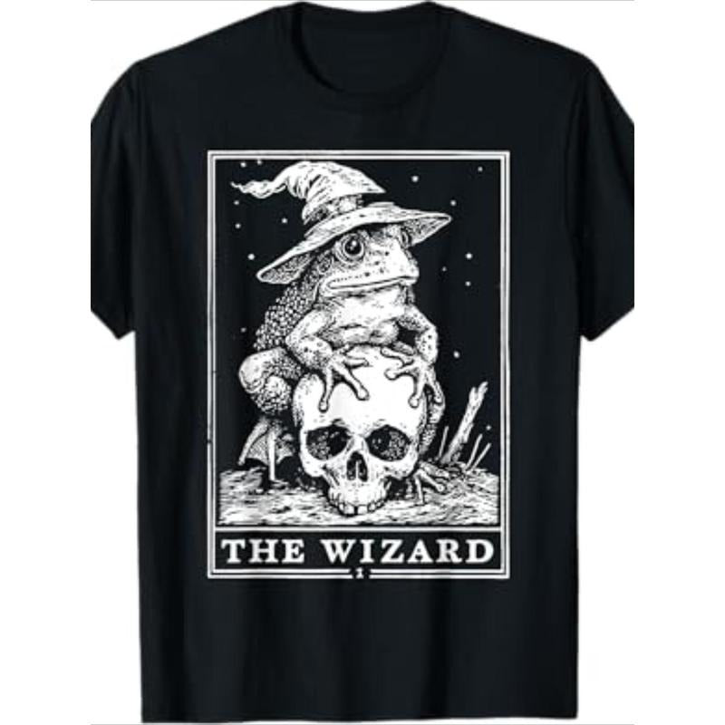 Men's Wizard Frog Tarot Card Graphic Tee - 100% Cotton, Casual Round Neck T-Shirt for All Seasons made in usa Hoodie...