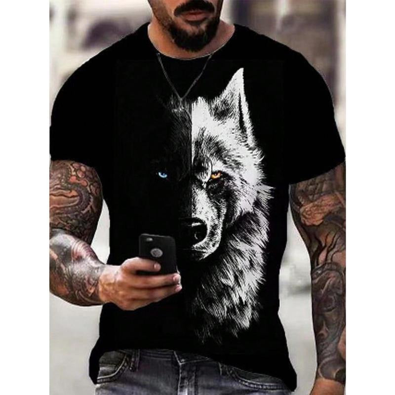 Men's Wolf Print Round Neck Short Sleeve T-Shirt Made in USA Hoodie Sweatshirt | PrintMintTees.com