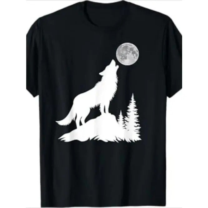 Men's Wolf T-Shirt, Wolf Howls at the Moon, Wolf T-Shirt Made in USA Hoodie Sweatshirt | PrintMintTees.com