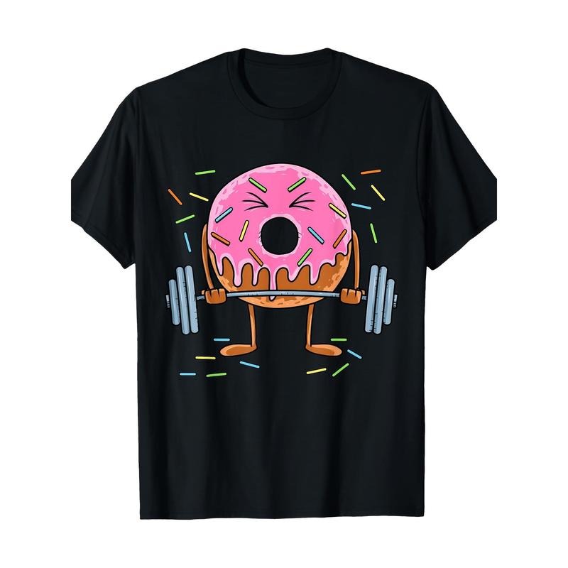 Men's crew Neck T-shirt, Weightlifting - Fun fitness workout Gym Donut Lover T-shirt, men's T-shirt made in usa Hoodie...
